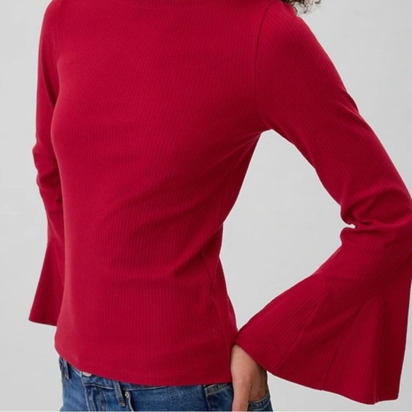 NWT GAP Red Ribbed Long Bell Sleeve Tee SZ L - Picture 9 of 16